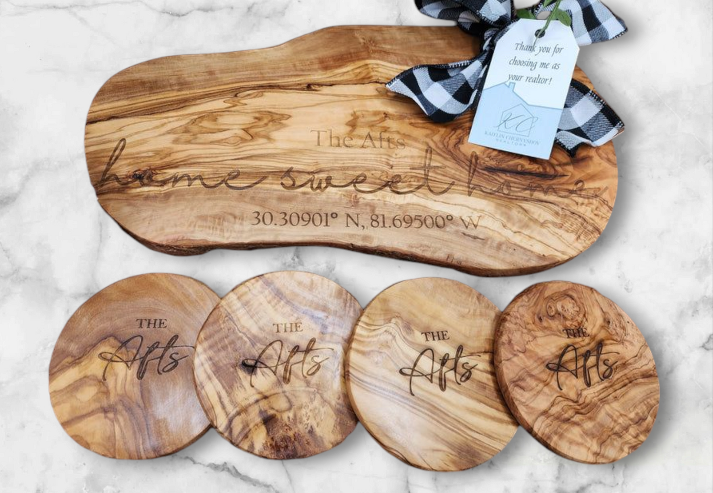 Custom Closing Gift Set- Live Edge Olive Wood