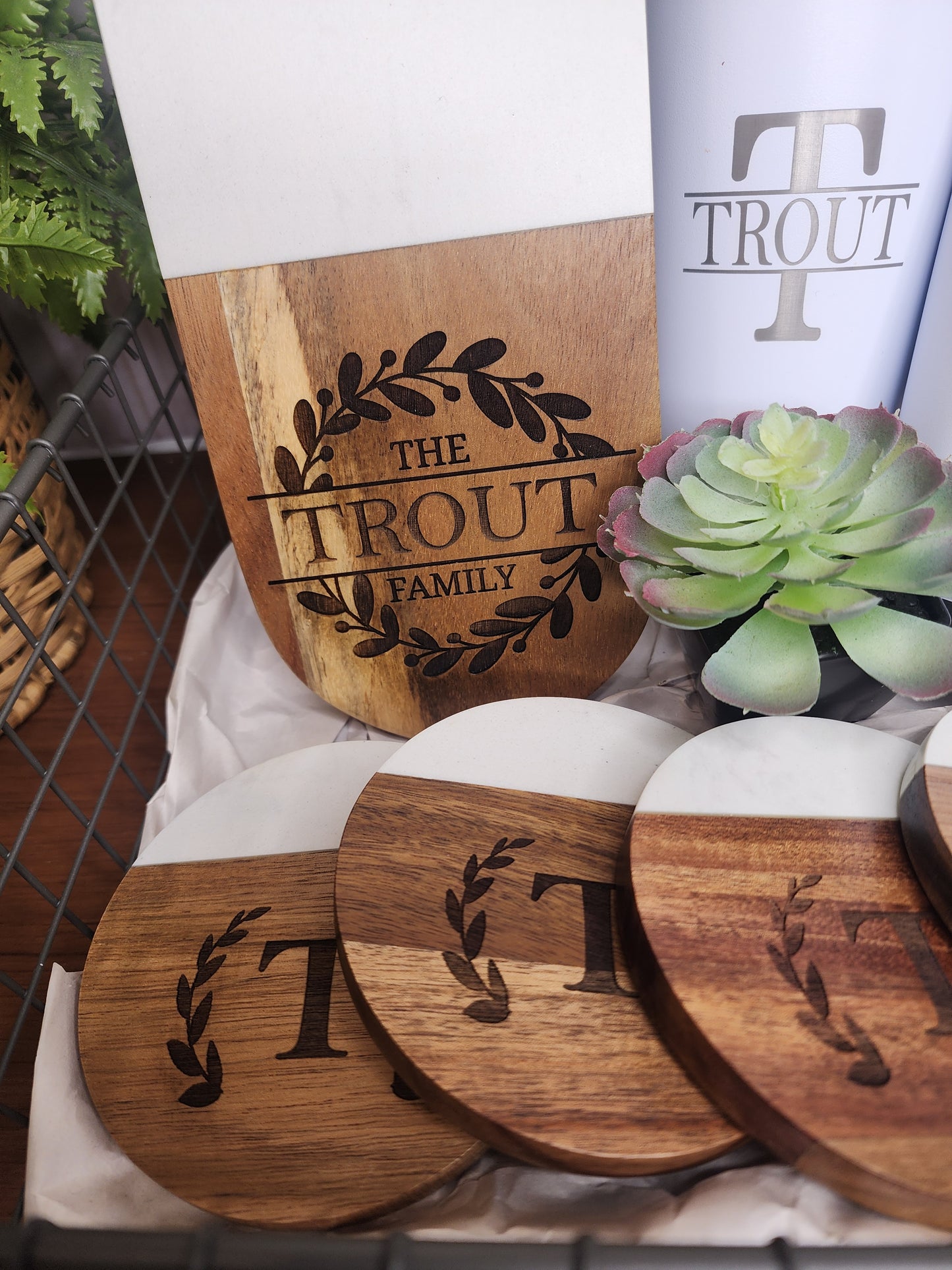 Custom Closing Gift Set- Acopa Marble and Acacia Wood Charcuterie Set