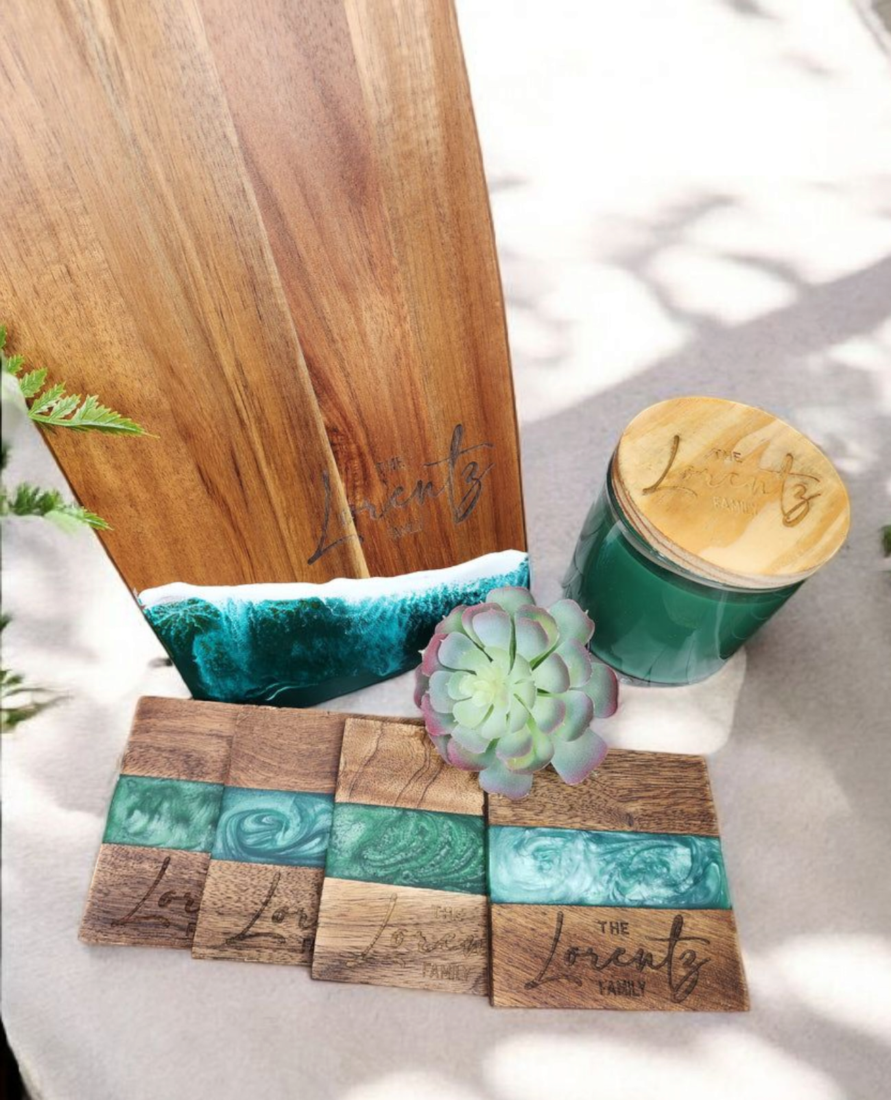 Beach Themed Custom Closing Gift Set - Acacia Wood and Resin