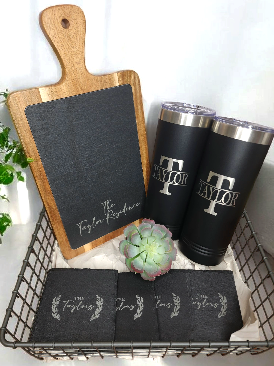 Custom Closing Gift Set- Acacia Wood & Slate