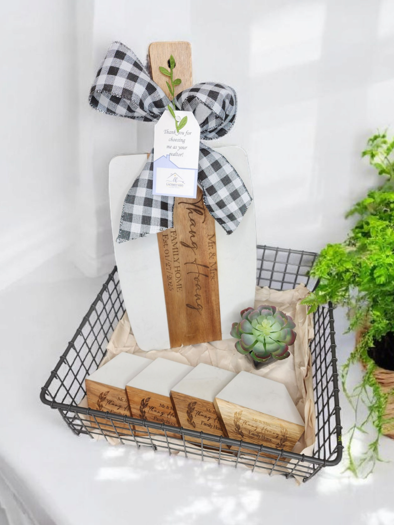 Custom Closing Gift Set- Acopa Marble and Acacia Wood