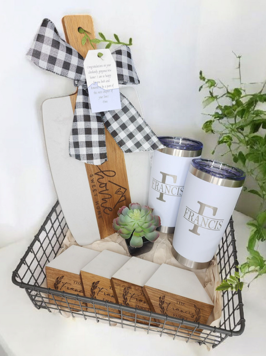 Custom Closing Gift Set- Acopa Marble and Acacia Wood