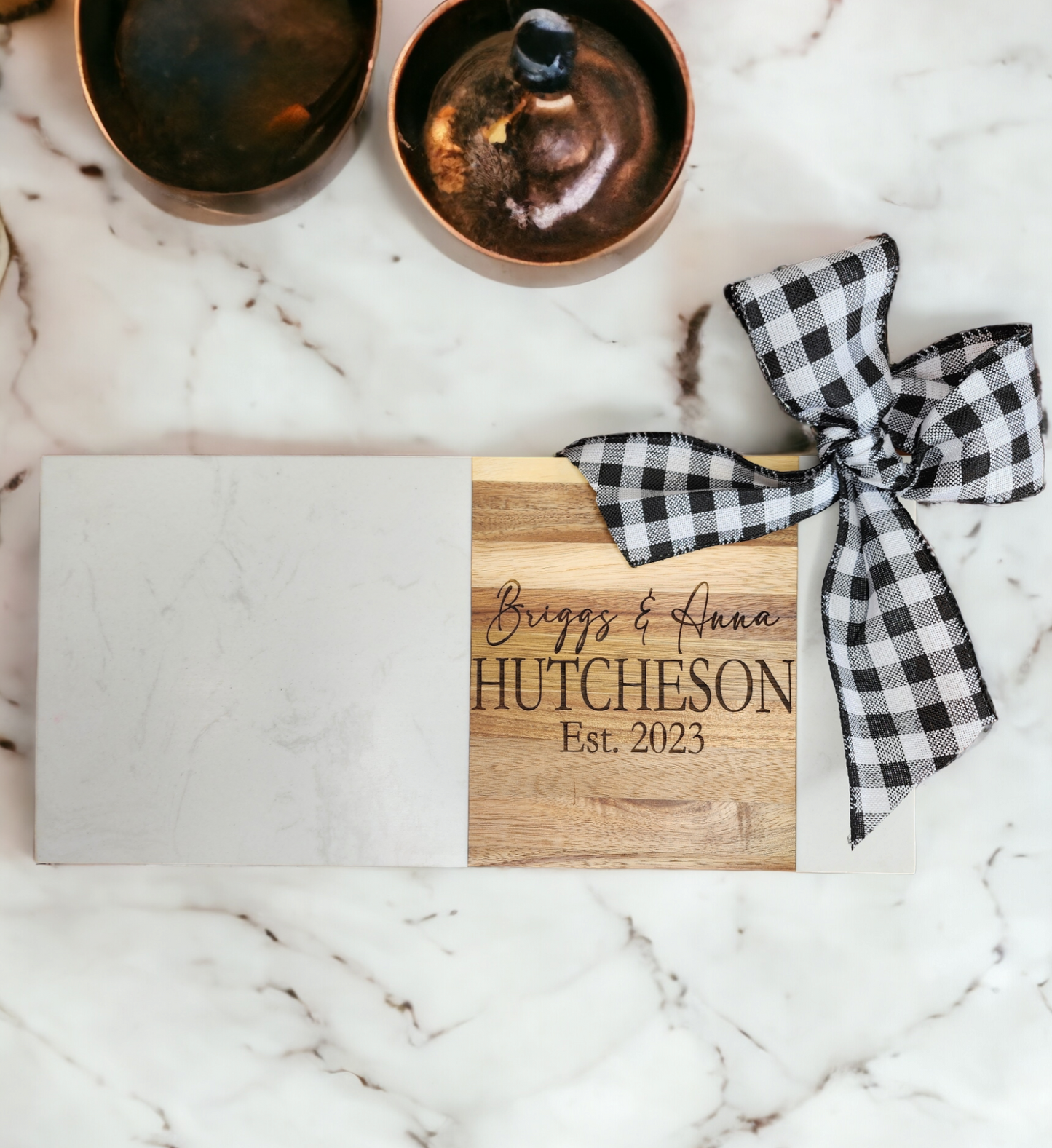 Custom Closing Gift Set- Acopa Marble and Acacia Wood with Salt and Pepper Grinders