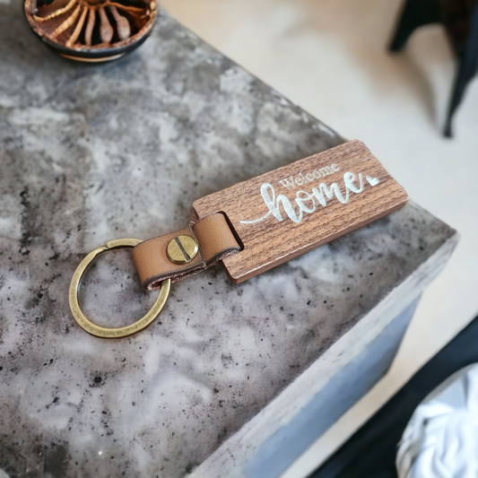 Custom Walnut and Leather Keychain
