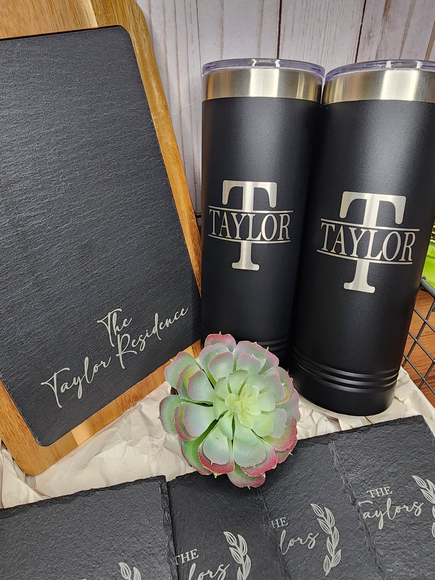 Custom Closing Gift Set- Acacia Wood & Slate