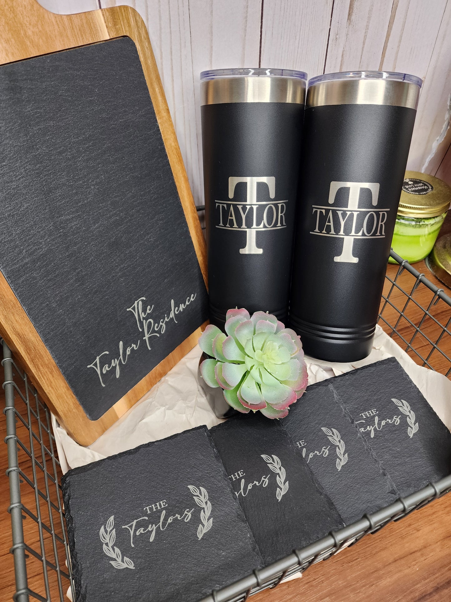 Custom Closing Gift Set- Acacia Wood & Slate