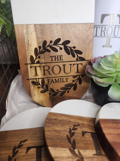 Custom Closing Gift Set- Acopa Marble and Acacia Wood Charcuterie Set